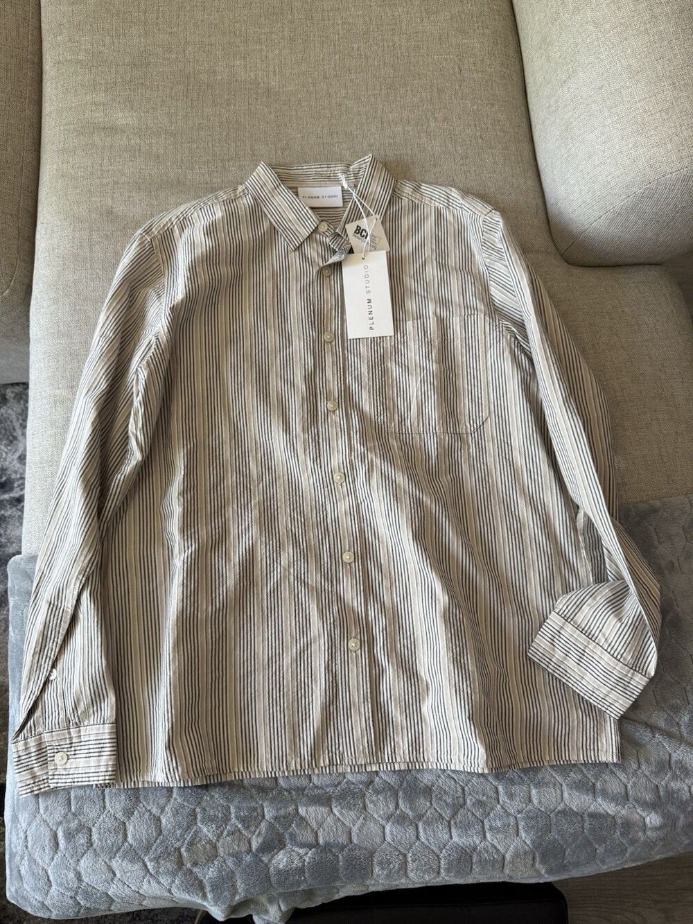 Plenum Studio Shirt Cotton Lenny Sand Men's XL Stripe NWT MSRP $120